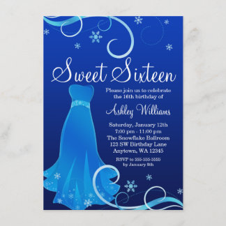 Winter Wonderland Blue Swirl Dress Sweet 16 Einladung