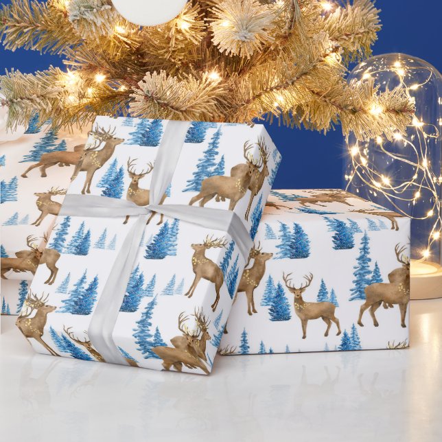 Winter Wonderland Blue & Tan Rentier Geschenkpapier (Feiertage)