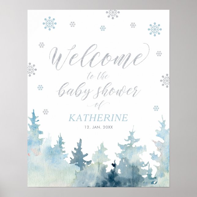 Winter Wonderland Boy Baby Dusche Begrüßungszeiche Poster (Vorne)
