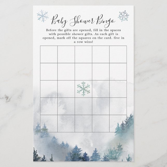 Winter Wonderland Boy Baby Dusche Bingo Spiel (Vorderseite)