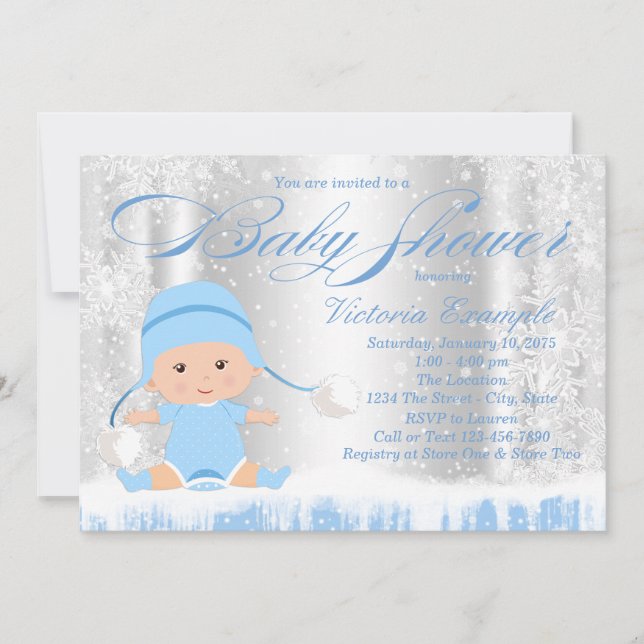 Winter Wonderland Boy Baby shower Invitation (Devant)