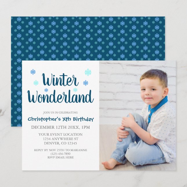 Winter Wonderland Boy Birthday Einladung (Vorne/Hinten)
