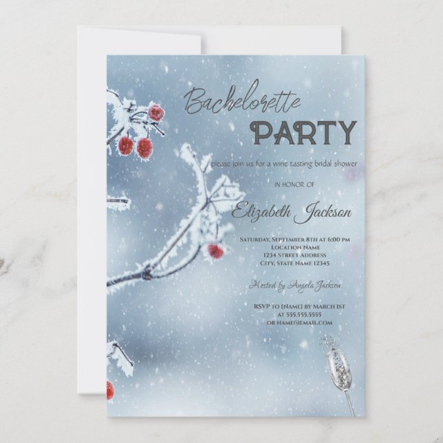 Winter Wonderland Branches Blue Bachelorette Einladung (Vorderseite)