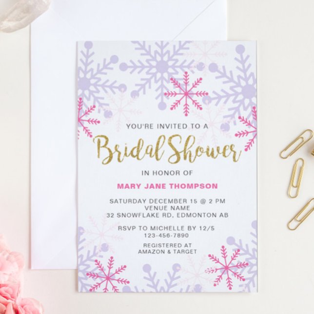 Winter Wonderland Brautparty Rosa Glitzer Gold Einladung (Von Creator hochgeladen)