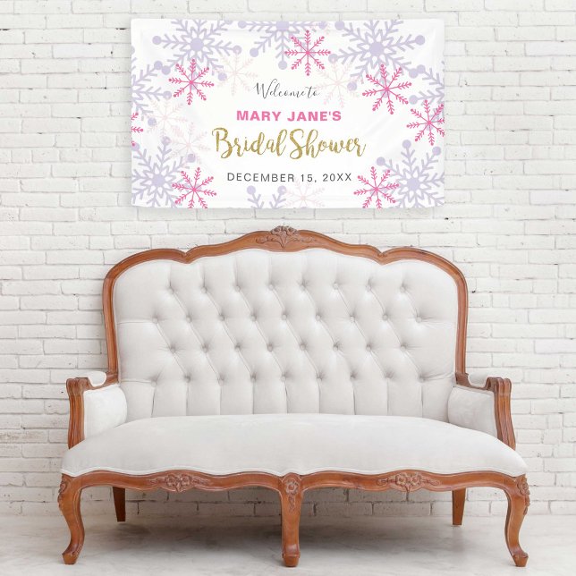 Winter Wonderland Brautparty Rosa Schneeflocke Banner (Von Creator hochgeladen)