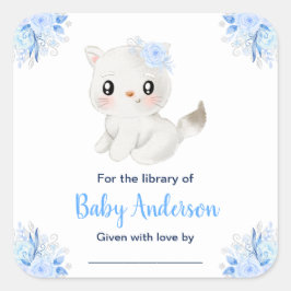 Winter Wonderland Cat Baby Shower Bookplate Quadratischer Aufkleber