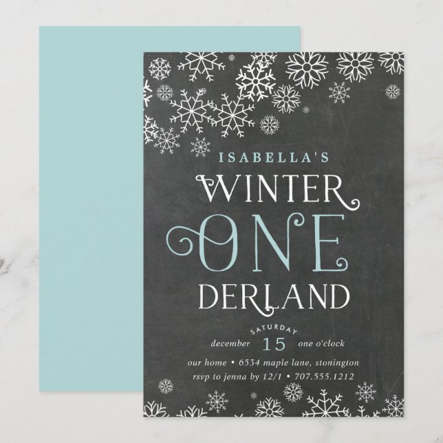 Winter Wonderland Chalkboard Premier Invitation d' (Devant / Derrière)