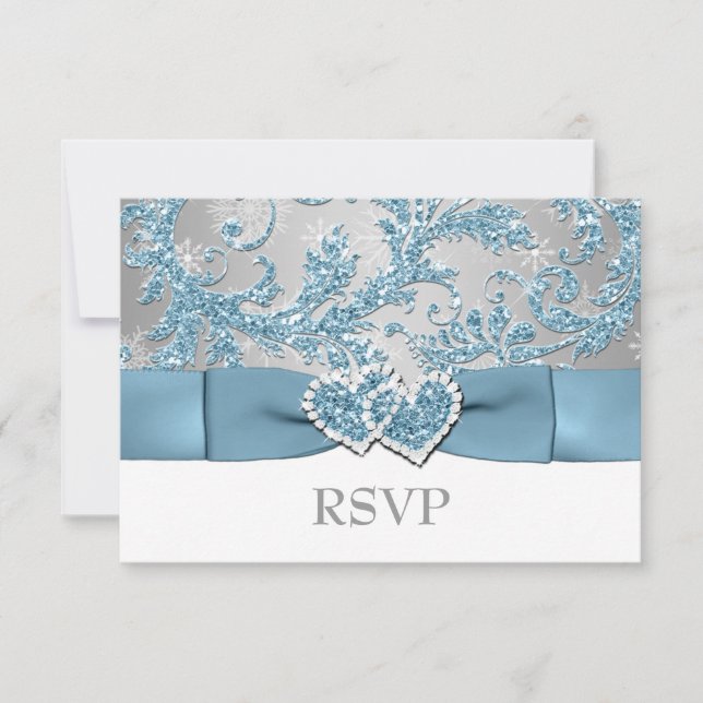 Winter Wonderland, Coeurs joints Mariage RSVP 2 (Devant)