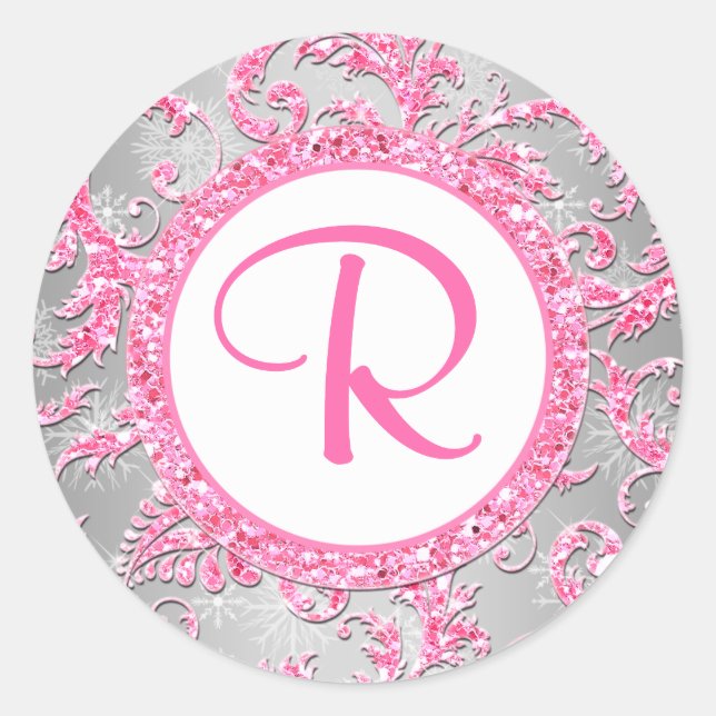 Winter Wonderland Damask Bat Mitzvah Sticker (Vorderseite)