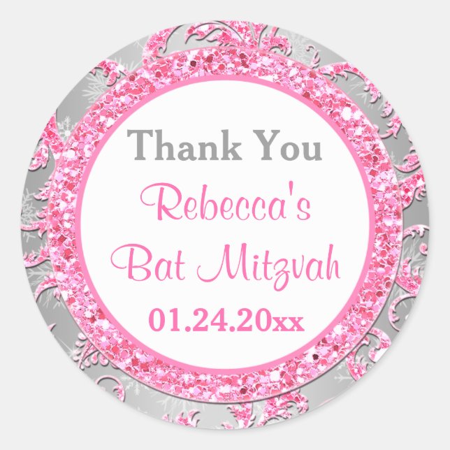 Winter Wonderland Damask Bat Mitzvah Sticker 3 (Vorderseite)