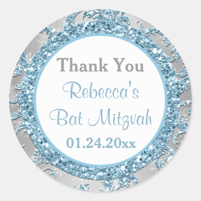 Winter Wonderland Damask Bat Mitzvah Sticker 7 (Vorderseite)