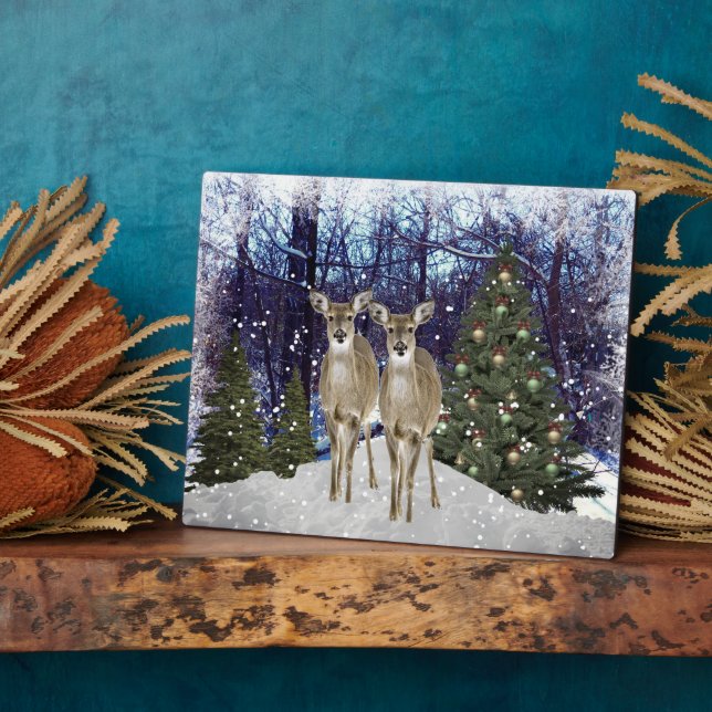 Winter Wonderland Deer and Christmas Tree Fotoplatte (Seite)