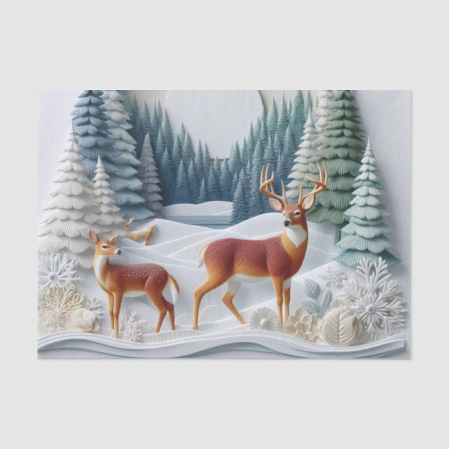 Winter Wonderland Deer Dimensional Tissue Paper Seidenpapier (Vorderseite)