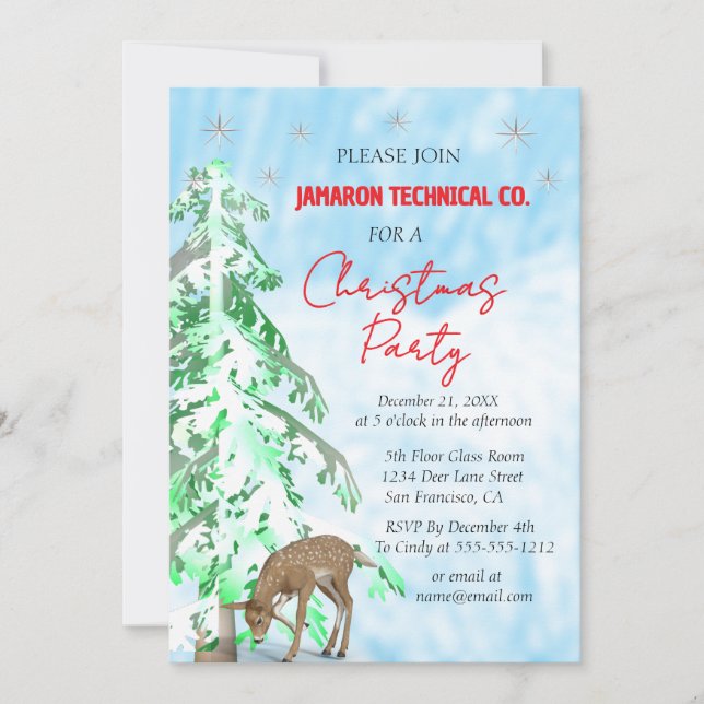 Winter Wonderland Deer & Pine Trees Weihnachten Einladung (Vorderseite)