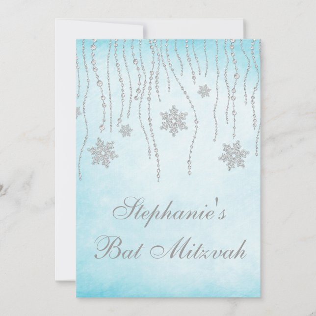 Winter Wonderland Diamond Schneeflocken Bat Mitzva Einladung (Vorderseite)