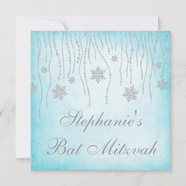 Winter Wonderland Diamond Schneeflocken Bat Mitzva Einladung (Vorderseite)