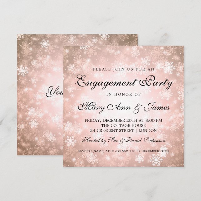 Winter Wonderland Elegante Engagement Party Kupfer Einladung (Vorne/Hinten)