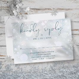 Winter Wonderland Elegante Script Snow Wedding RSVP Karte