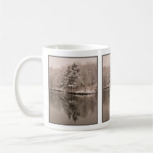 Winter Wonderland Evergreen Trees Lake Brown Sepia