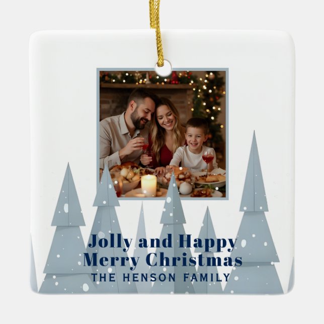 Winter Wonderland Family Photo Christmas Keramikornament (Vorderseite)