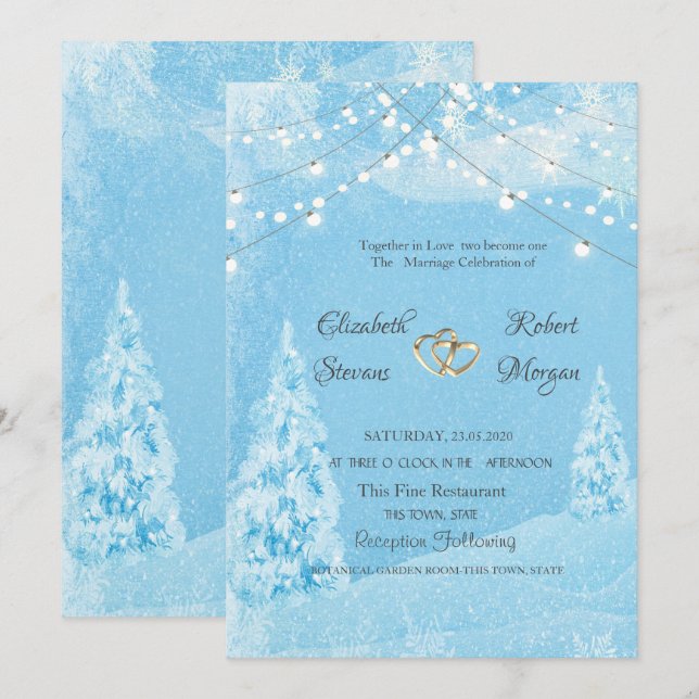 Winter Wonderland, Fichtenhochzeit Einladung (Vorne/Hinten)