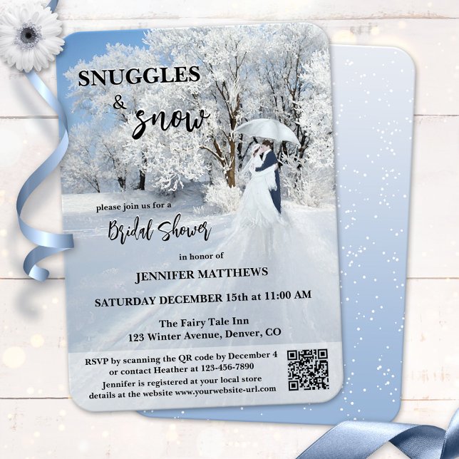 Winter Wonderland Fine Art Brautparty Einladung (Bridal shower invitation featuring a painting of a winter wonderland with a couple with umbrella)