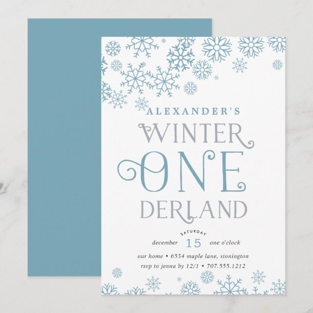 Winter Wonderland First Birthday Party Invitation (Devant / Derrière)