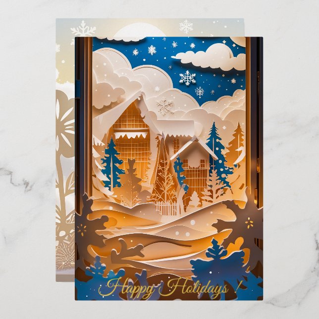 Winter Wonderland Foil Card Folieneinladung (Vorderseite/Rückseite)
