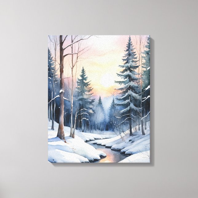 Winter Wonderland Forest Landschaft Leinwanddruck (Vorderseite)