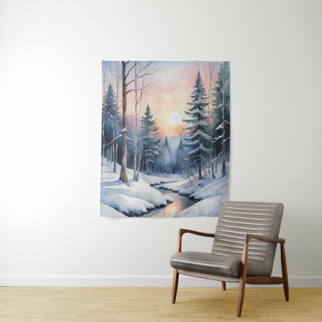 Winter Wonderland Forest Landschaft Wandteppich (Beispiel)