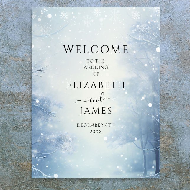 Winter Wonderland Forest Wedding Willkommenszeiche Poster (Winter Wonderland Forest Wedding Welcome Sign)