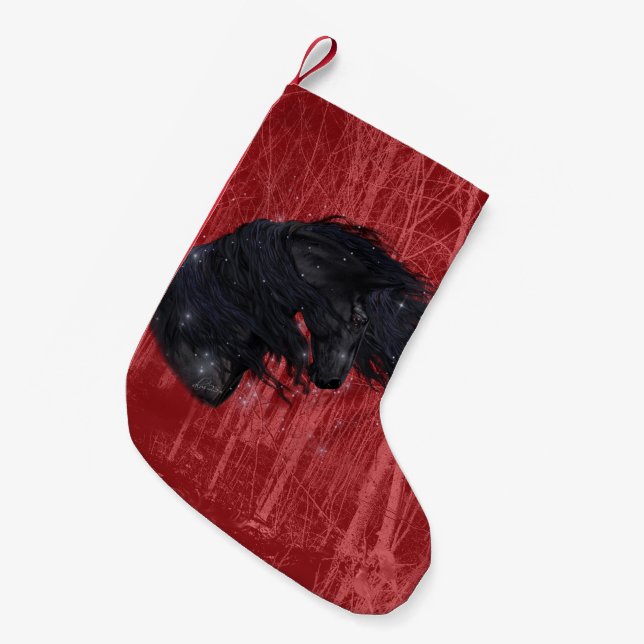 Winter Wonderland Friesian Horse 2 Stocking Kleiner Weihnachtsstrumpf (Vorderansicht (hängend))
