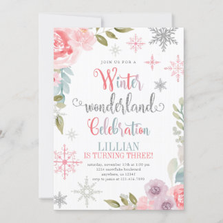 Winter Wonderland Geburtstag Einladung mit Blume