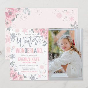 Winter Wonderland Geburtstag Silver Pink Schneeflo Einladung