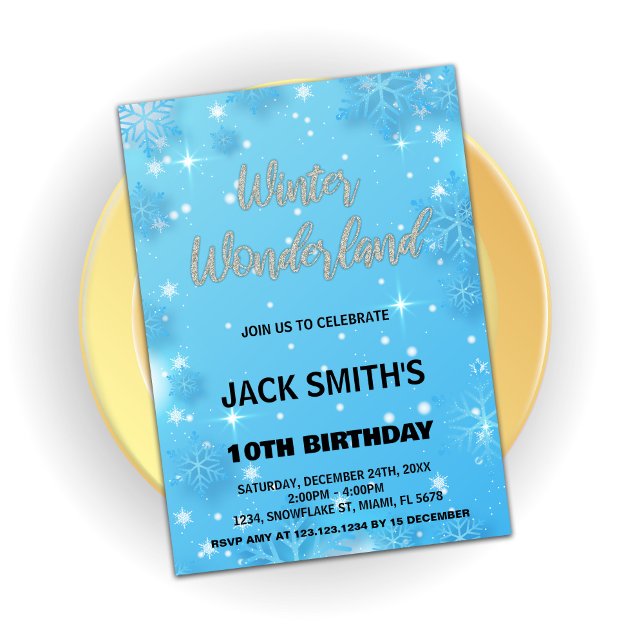 Winter Wonderland Geburtstagseinladungen Blue Silv Einladung (Winter Wonderland Birthday Invitations Blue Silver)