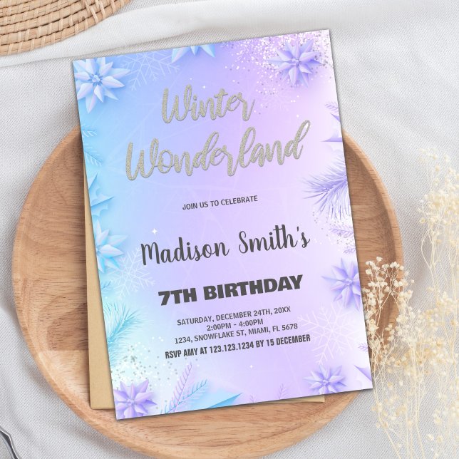 Winter Wonderland Geburtstagseinladungen Lila Einladung (Winter Wonderland Birthday Invitations Purple)