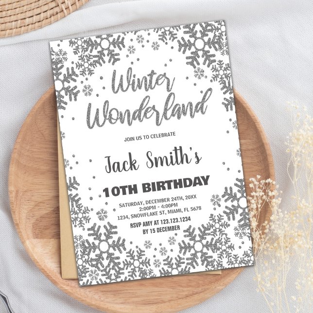 Winter Wonderland Geburtstagseinladungen Silver Einladung (Winter Wonderland Birthday Invitations Silver)