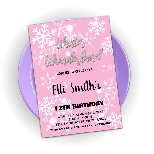 Winter Wonderland Geburtstagseinladungen Silver Pi Einladung (Winter Wonderland Birthday Invitations Silver Pink)