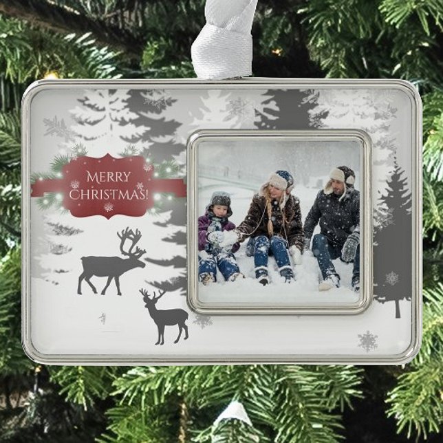 Winter Wonderland Gerahmte Ornamente - Rot Rahmen-Ornament Silber (Red Winter Wonderland Framed Ornament)