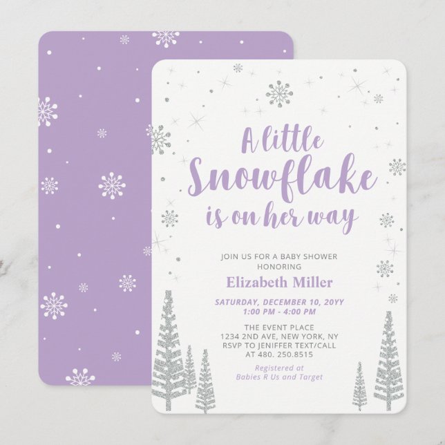 Winter Wonderland, Girl Baby Dusche Einladung (Vorne/Hinten)