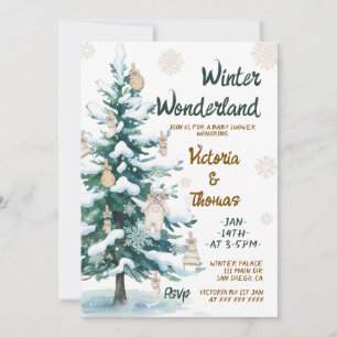 Winter Wonderland Grüne Neutrale Babyparty Einladung