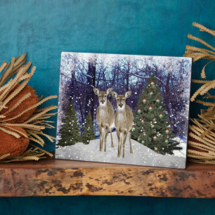 Winter Wonderland Hirsche und Weihnachtsbaum Fotoplatte