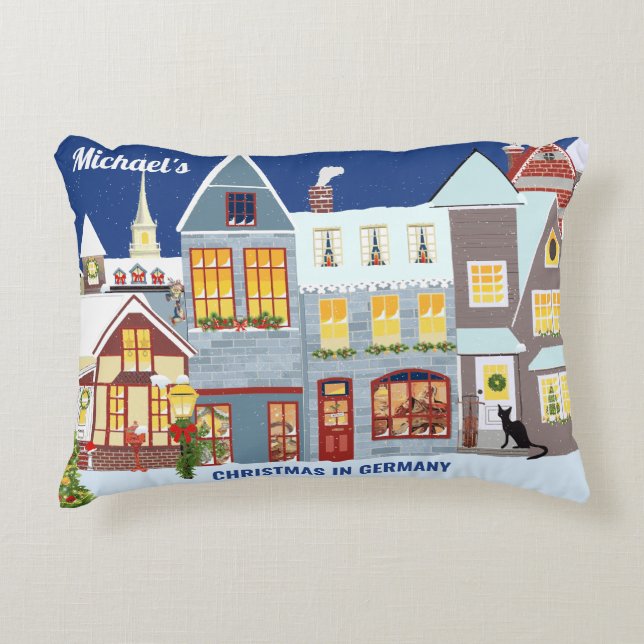 Winter Wonderland Houses Weihnachten Stadt Windows Dekokissen (Vorderseite)