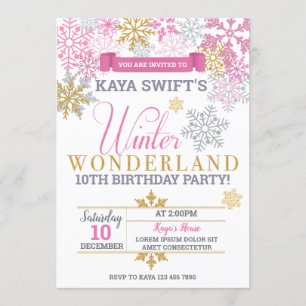 Winter Wonderland Invitation Anniversaire Pink & G