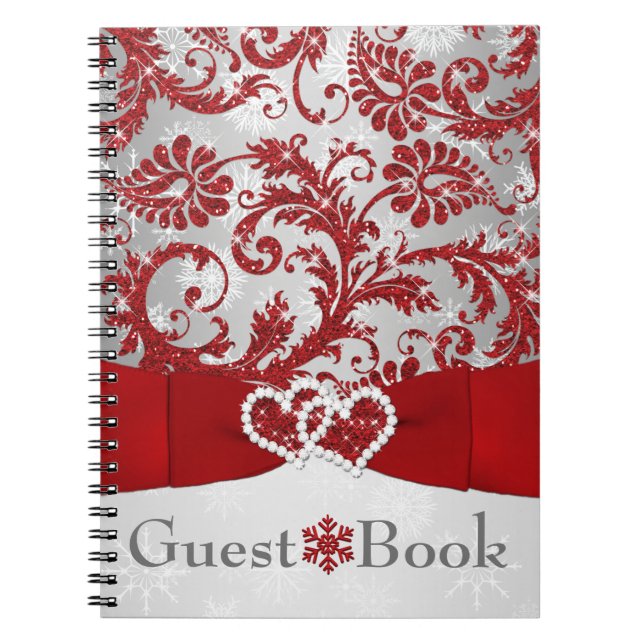 Winter Wonderland Joined Hearts Wedding Guest Book Notizblock (Vorderseite)