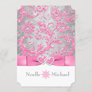 Winter Wonderland Joined Hearts Wedding - Pink Einladung