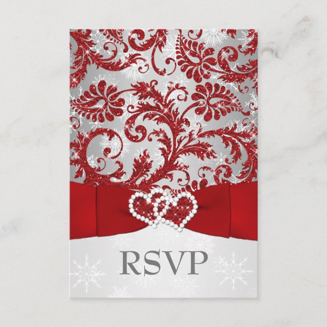 Winter Wonderland Joined Hearts Wedding RSVP - Red (Vorderseite)