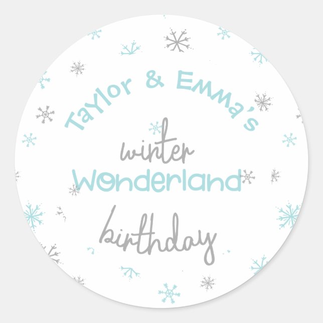 Winter Wonderland Joint Birthday Party, jedes Alte Runder Aufkleber (Vorderseite)