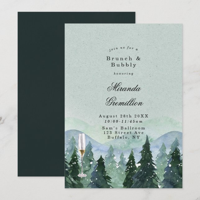 Winter Wonderland Landschaft Brunch und Bubbly Einladung (Vorne/Hinten)