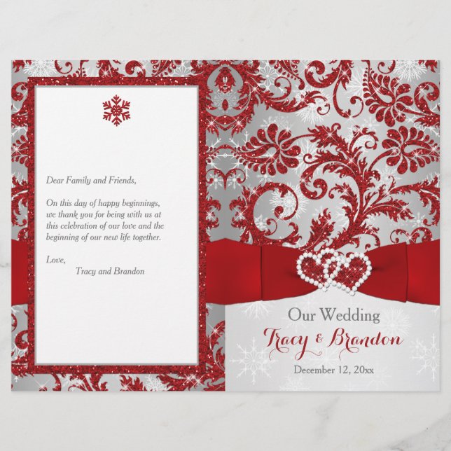 Winter Wonderland Liebe Hearts Wedding Program - R (Vorderseite)